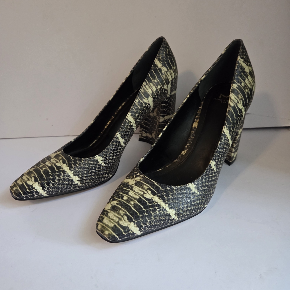 MARC FISHER Black and Cream Snake Print Patterned Heels Size 10M